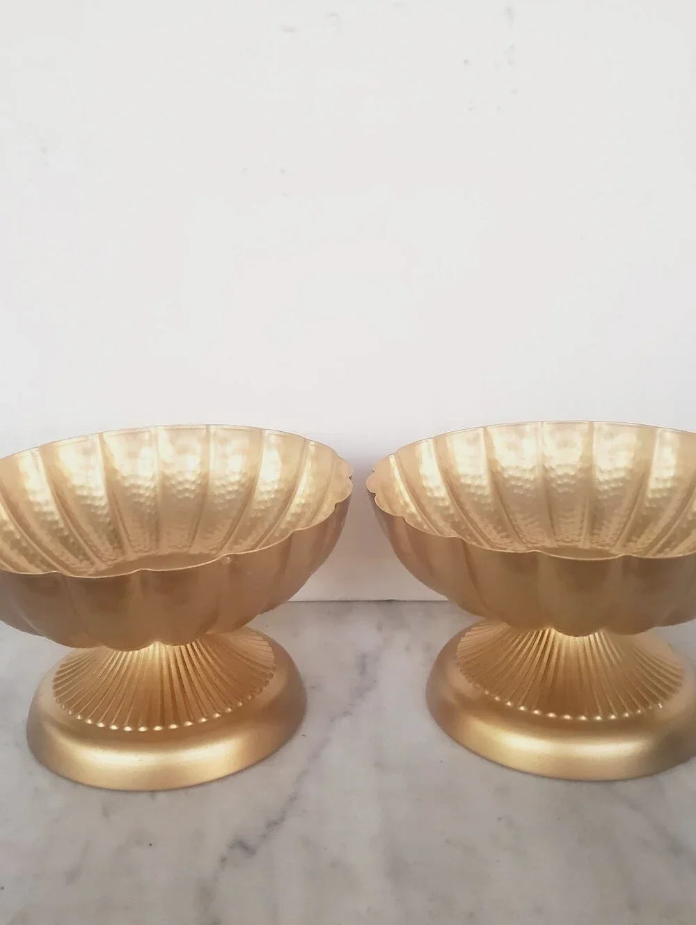 2 Pcs Metal Bronze Style Bowl Centerpiece Flower Fruit Holder Compote Vase